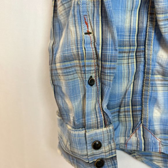 Men's Dakota Grizzly Western Pearl Snap Button Shirt Sz M Cotton Blue Plaid - Picture 11 of 11